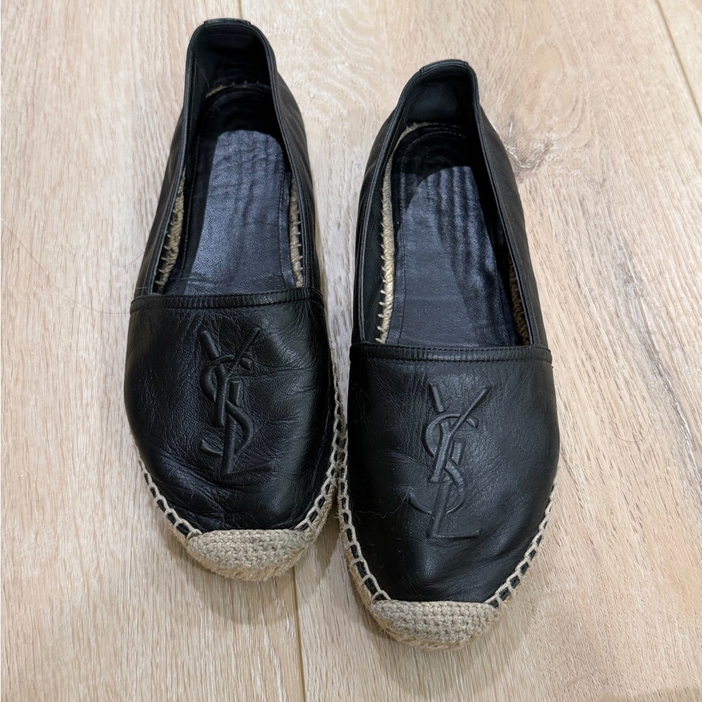 Yves Saint Laurent Black Leather Espadrilles for women - Picture 2 of 4